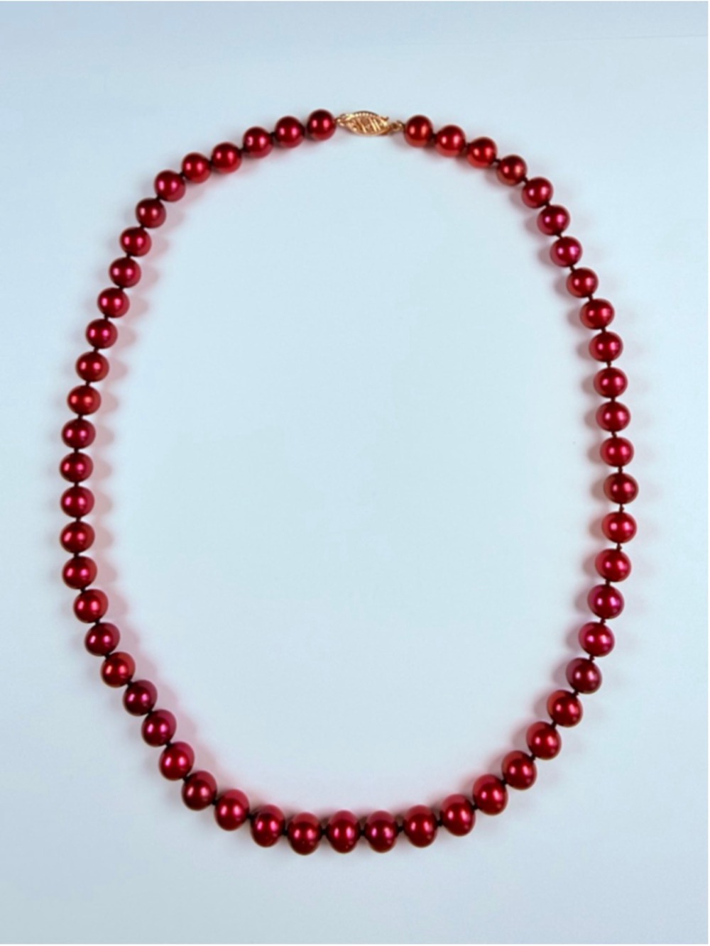 14k Solid Yellow Gold Cultured Burgundy Pearl 7.5mm Knotted Vtg Necklace 18.5"